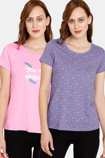 Buy Rosaline Meadows Knit Cotton Top (Pack of 2) - Purple Pink